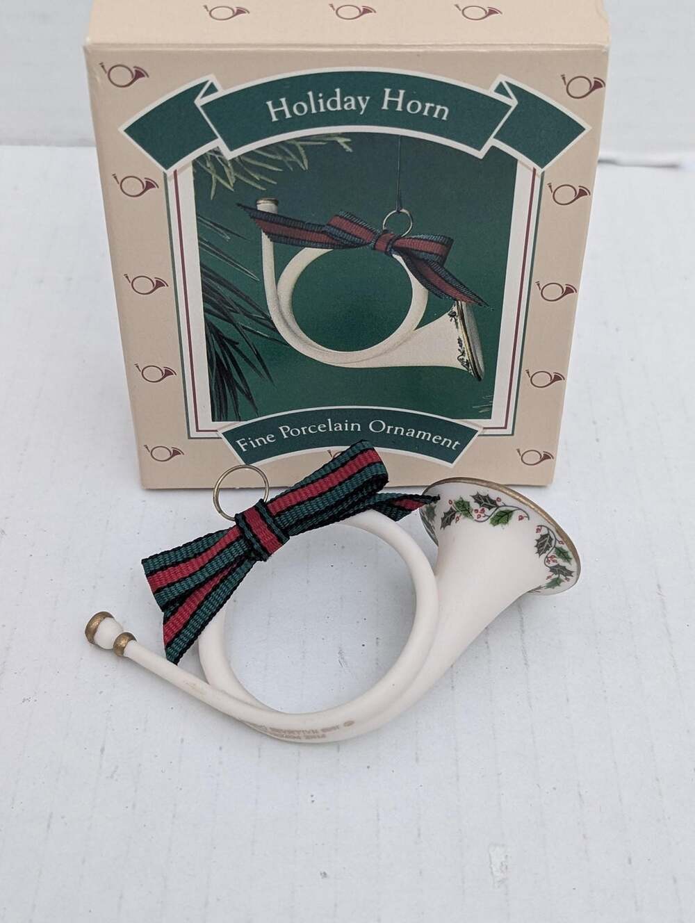 Vintage 1986 Hallmark Keepsake Holiday Horn Porcelain Ornament Boxed